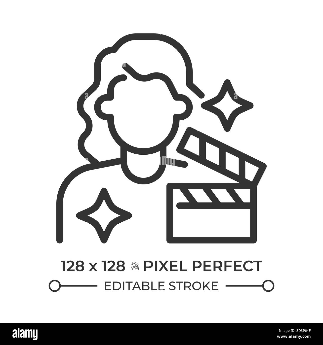 Weibliche Schauspielerin, Symbol für perfekte Pixel-Linie Stock Vektor