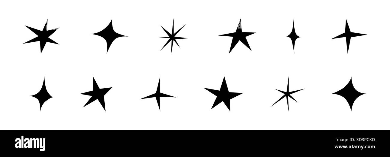 Stern-Set, handgezeichnete Kritzelstern-Vektor-Symbole, funkelnde Symbole Stock Vektor