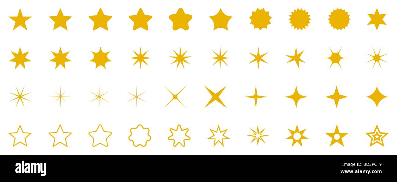 Gelbes Sternset, funkelnde Vektor-Symbole Sammlung, Sternvektor-Symbole Stock Vektor