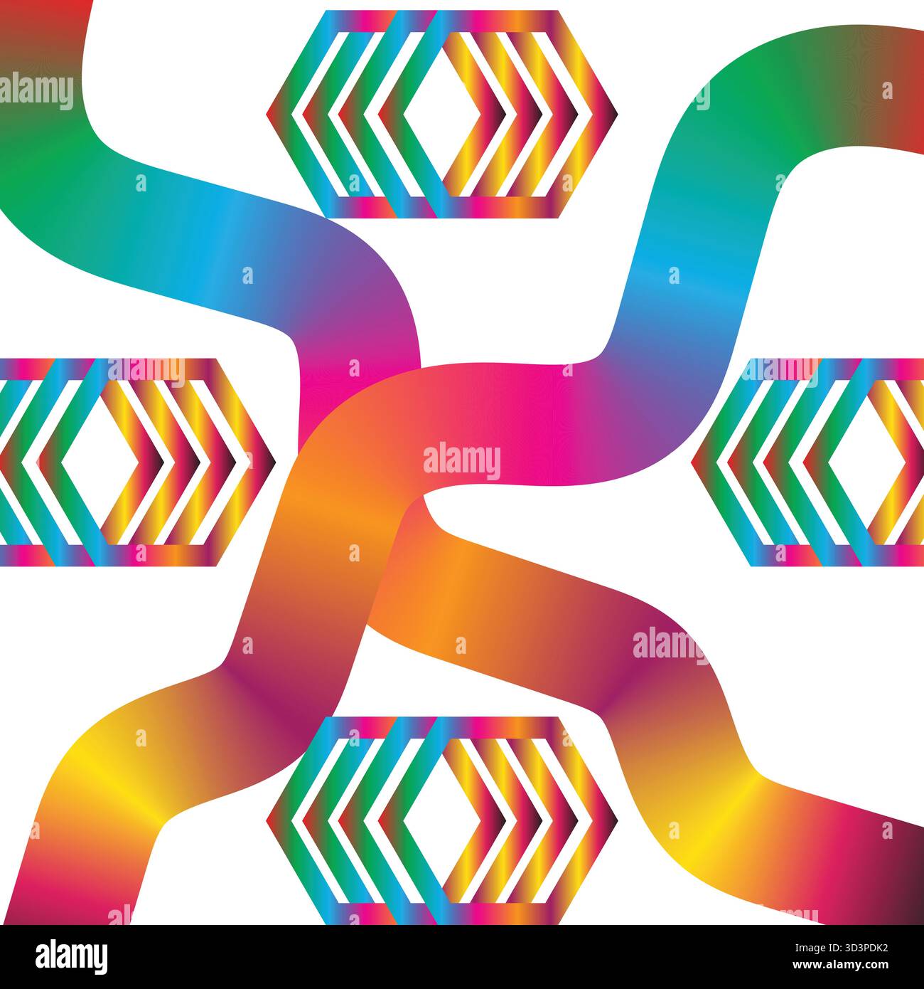 Abstrakte 3D-Farbverlaufslinien: Vektorwellenformmuster mit organischen Regenbogenbändern auf dunklem Hintergrund für moderne Grafikdesign-Projekte. Stock Vektor