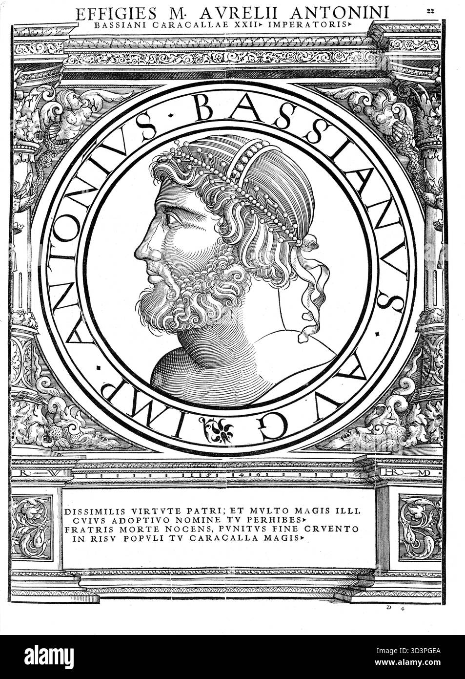 Caracalla, Lucius Septimius Bassianus (* 4. April 188 in Lugdunum, gestorben 8. April 217 in Mesopotamien) war römischer Kaiser von 211 bis zu seinem Tod. Sein offizieller kaiserlicher Name war in Anlehnung an den Volkskaiser Marcus Aurelius Severus Antoninus. Authentische, digital restaurierte Reproduktion eines Originals aus dem 19. Jahrhundert. Das Datensatzdatum wurde nicht angegeben. Stockfoto