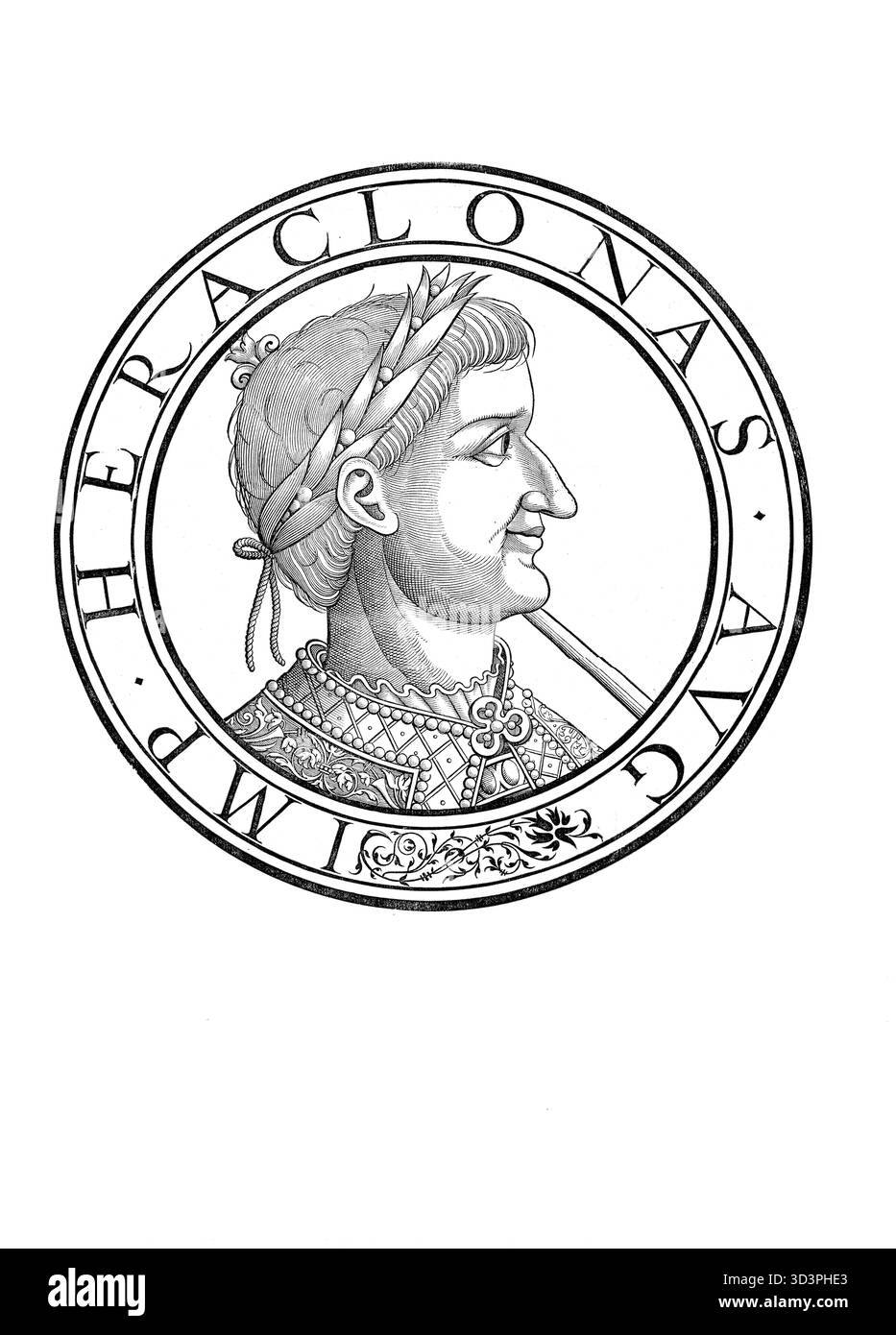 Heraclonas (* 626 in Lasika, gestorben 641 auf Rhodos) war 641 für einige Monate Kaiser des Oströmischen Reiches, authentische, digital restaurierte Reproduktion eines Originals aus dem 19. Jahrhundert, Datum der Aufzeichnung nicht angegeben Stockfoto