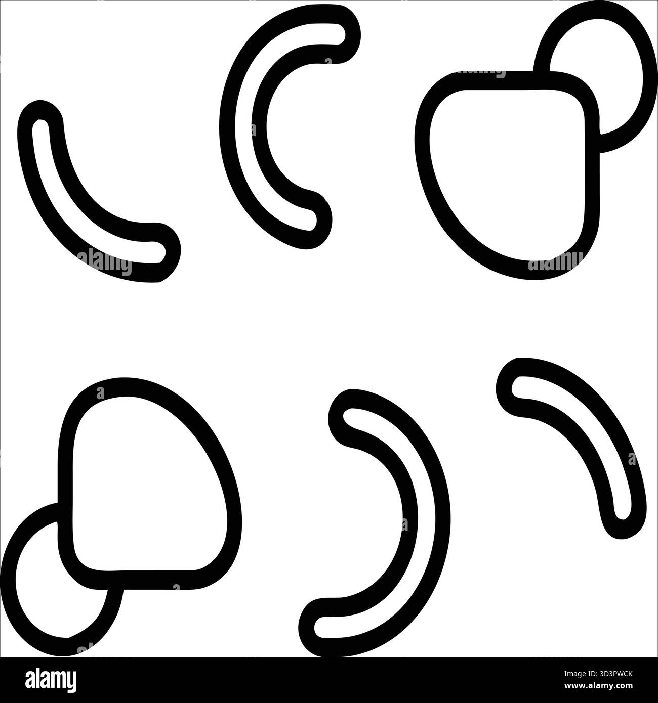 Rundlinien-Symbol-Kollektion – Soft Minimal Black Vector Pack für UI-Design, mobile Apps, Web-Layouts, Dashboards und moderne Schnittstellengrafiken Stock Vektor