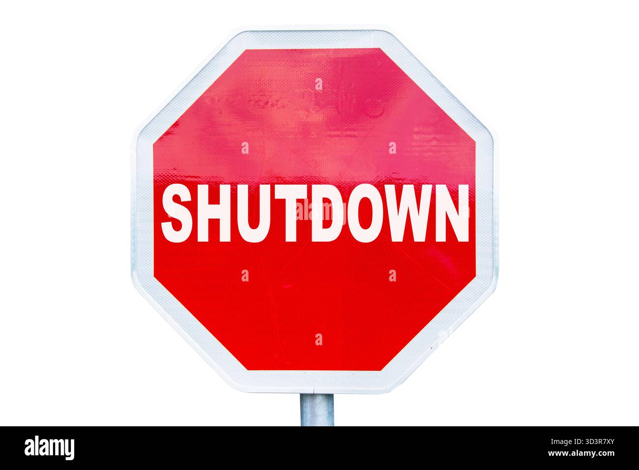 Rotes Stoppschild mit dem Text Abschaltung isoliert auf weißem Hintergrund, Abschaltkonzept der US-Regierung Stockfoto