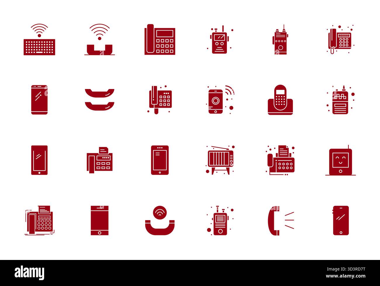 Dieses Vektor-Symbol-Paket für Kommunikationsgeräte enthält 24 gefüllte Designs im Retina Ready PIXEL Perfect-Format, perfekt für die Verbesserung digitaler Schnittstellen. Stock Vektor