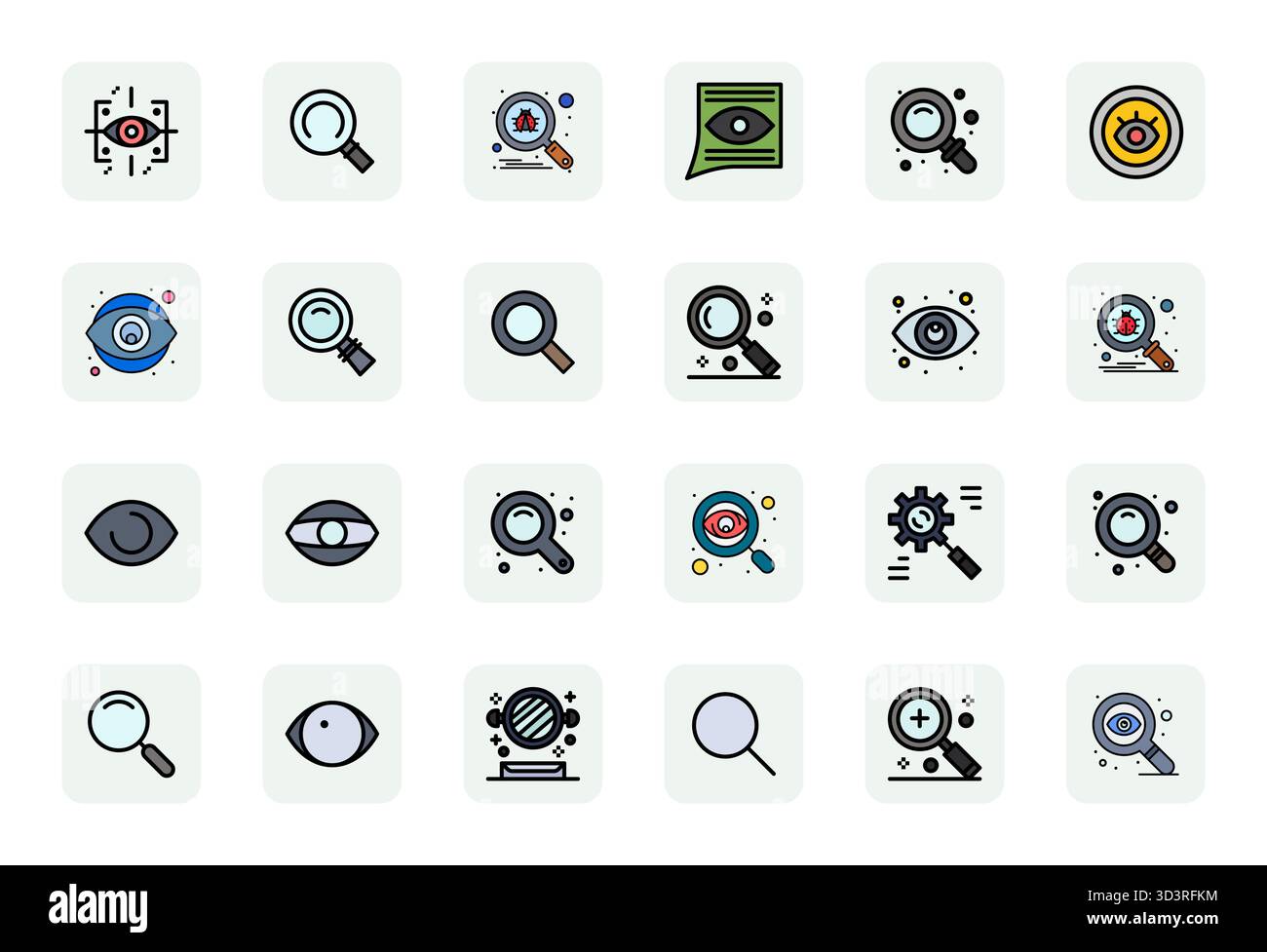 Dieser Satz von 24 LineFilled Vektorsymbolen erfasst Inspect Themes in editierbarer Qualität in hoher Auflösung, perfekt für technische und geschäftliche Anwendungen. Stock Vektor