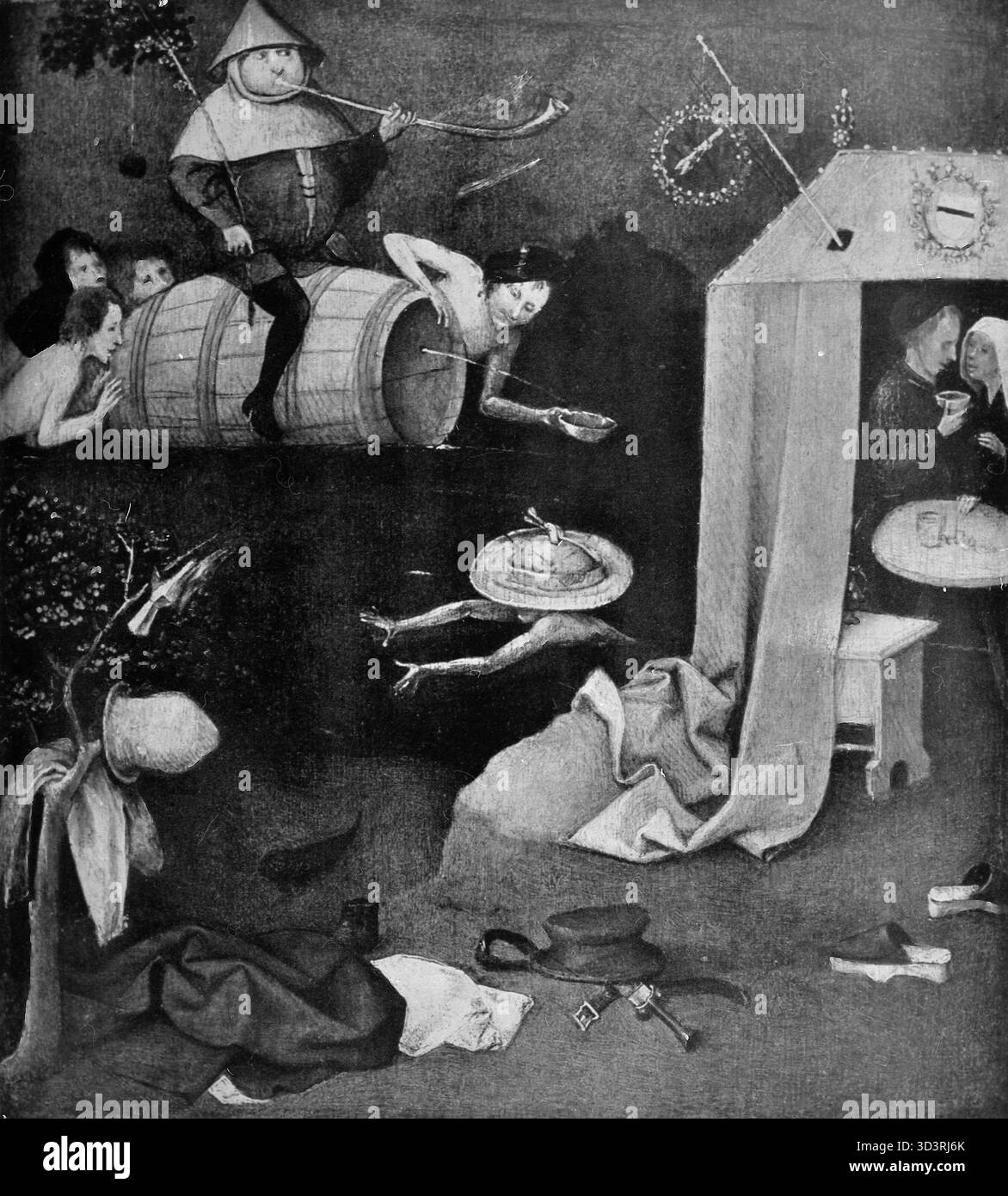 Allegorie der Intemperanz, Druck nach dem niederländischen Künstler Hieronymus Bosch, 1400er Jahre Stockfoto