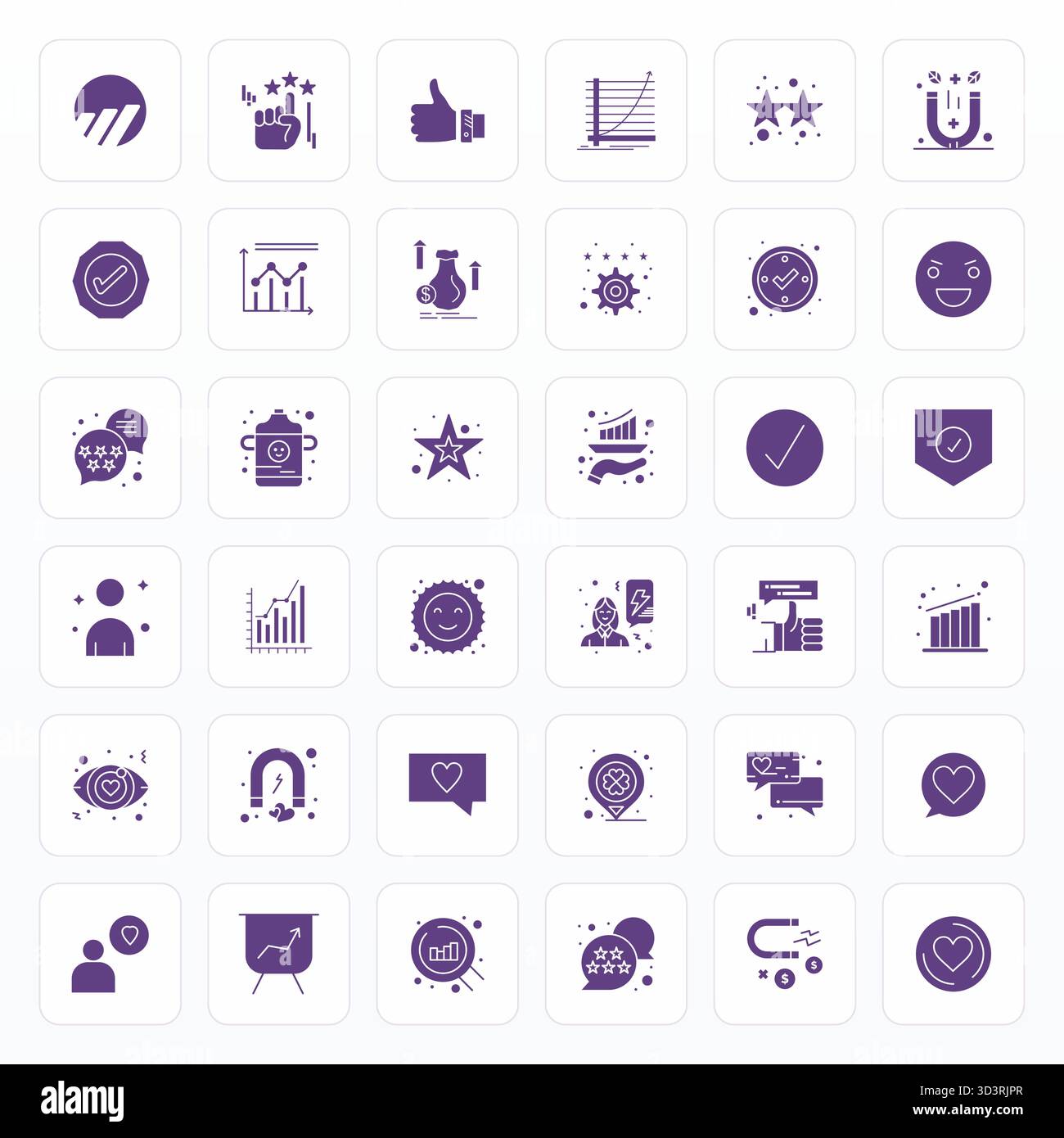 Außergewöhnliche Sammlung von 36 Glyph-Vektorsymbolen für positive Ergebnisse, mit einer perfekten Auflösung von 128x128 PIXELN für unvergleichliche visuelle Exzellenz und usa Stock Vektor