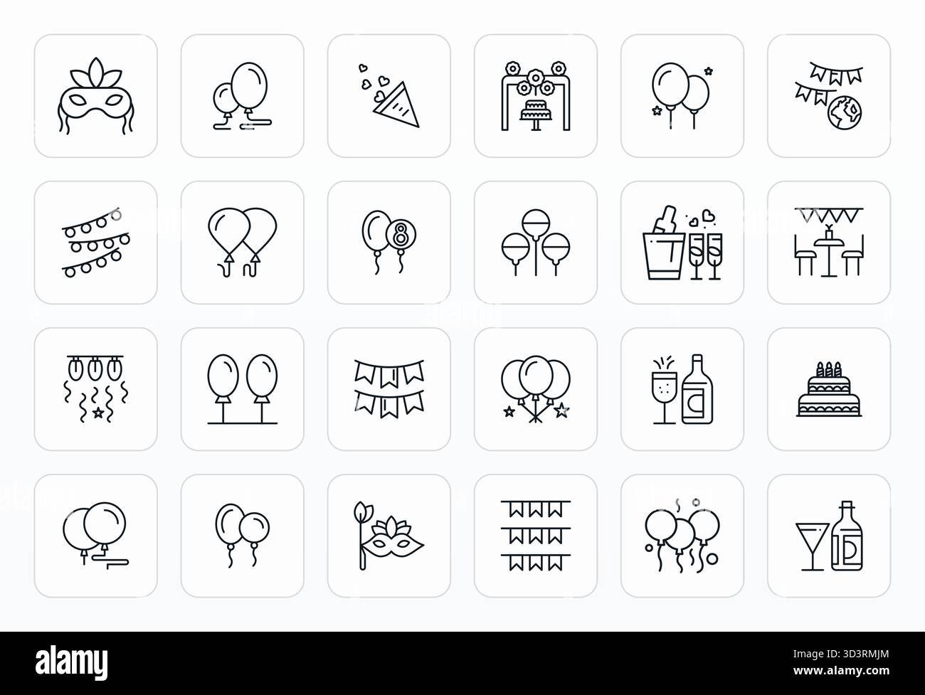 Revolutionärer Satz von 24 Vektorsymbolen, inspiriert von Partyzubehör, im Format Fett mit hoher Auflösung für Schneid-edg Stock Vektor