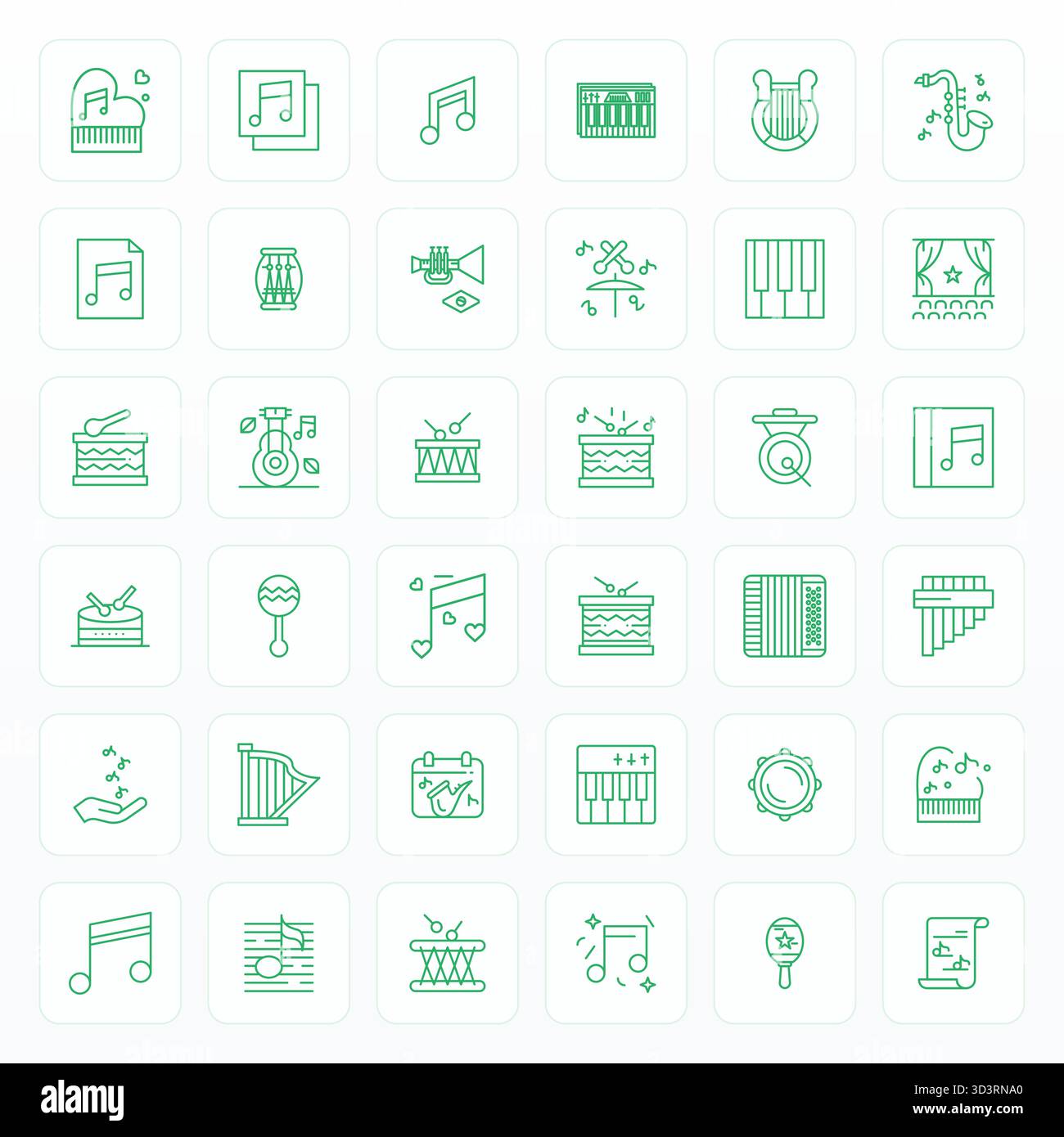 Ein dynamischer Satz von 36 Vektorsymbolen in Bold Line, speziell für Musical mit 128x128 Display, perfekt für digitale Produkte geeignet. Stock Vektor