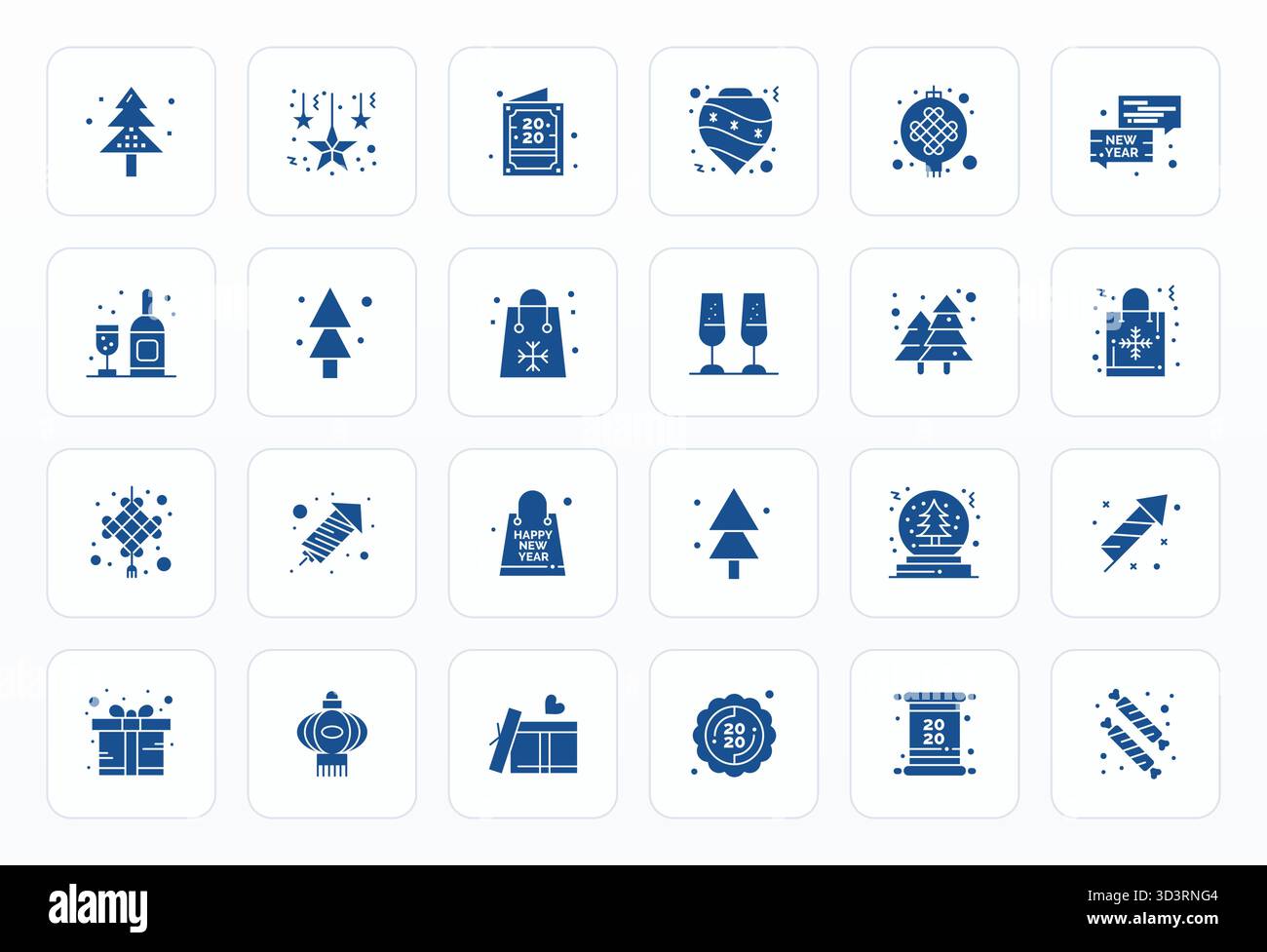 24 Glyph-Vektorsymbole für Neujahr sorgfältig zusammengestellt, mit editierbarer Auflösung in hoher Auflösung für konsistente Markendarstellung und Benutzererfahrung Stock Vektor