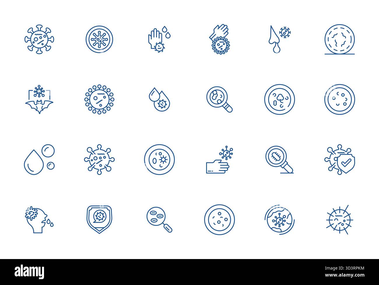 Sorgfältig kuratierte 24 Bold Line Vektorsymbole für Mikroorganismen, mit hochauflösender Grid-angepasster Auflösung für konsistente Markendarstellung und Stock Vektor