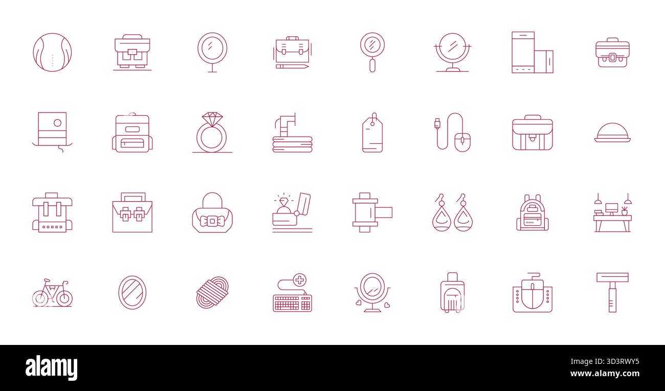 Professionell gestaltete 32 Thin Line bearbeitbare Vektorsymbole für Zubehör, entwickelt mit einer Auflösung von 64x64 für fehlerfreie Integration und Leistung. Stock Vektor