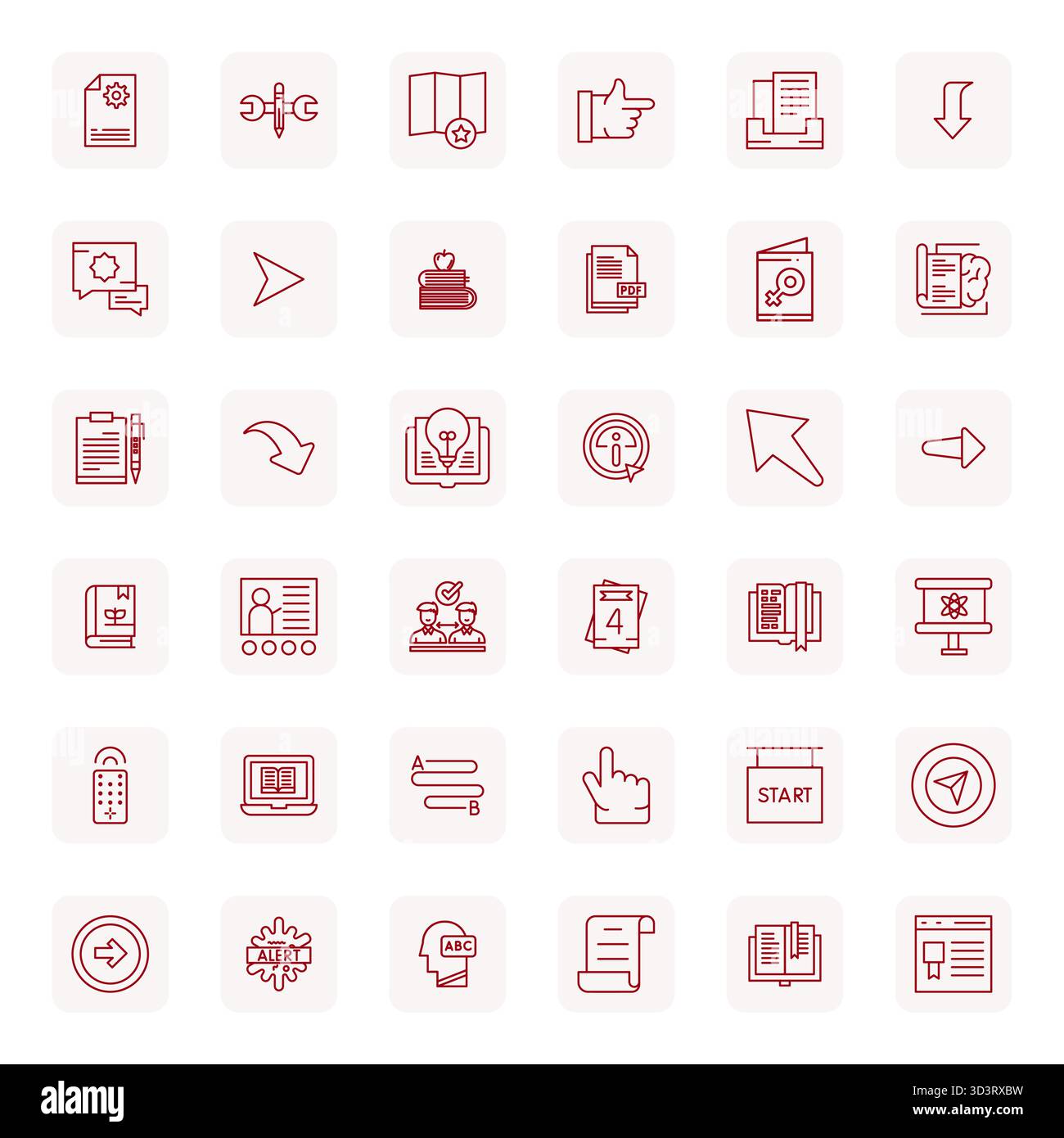 Professionelle Sammlung von 36 Vektorsymbolen mit normaler Fettumrandung, die eine Anleitung darstellen, gefertigt mit 256 x 256 Display, perfekter Präzision für die hno Stock Vektor