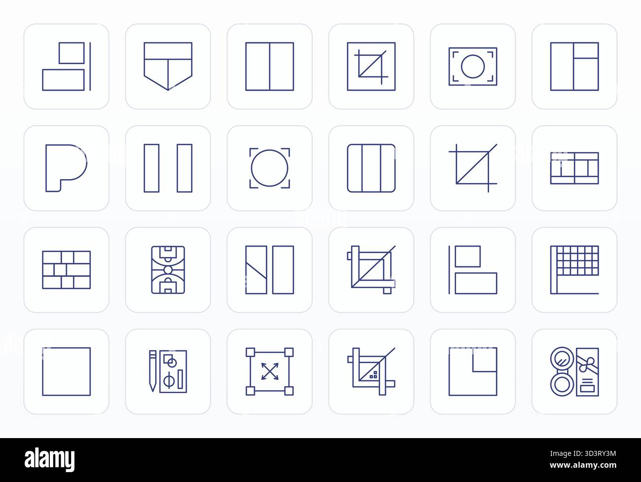 Professionelle Sammlung von 24 Vektorsymbolen mit fettgedruckten Linien, die Rechteck darstellen, gefertigt mit High Resolution Detail Enhanced Precision für Enterpri Stock Vektor