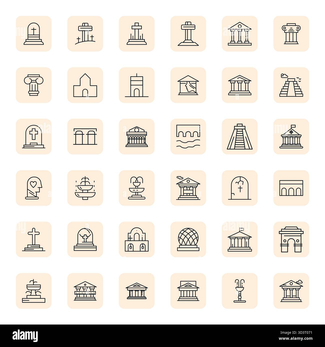 Sorgfältig kuratierte 36 Regular Bold Outline Vektorsymbole für Monument mit einer editierbaren Auflösung von 64x64 für konsistente Markendarstellung und Benutzer Stock Vektor