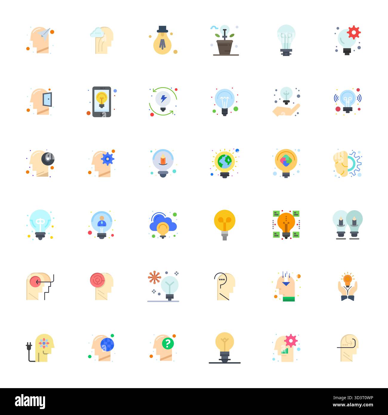 Sorgfältig gefertigte 36 flache Vektorsymbole zum Denken, geliefert in 64x64 Grid-angepasster Qualität für kompromisslose Designstandards. Stock Vektor