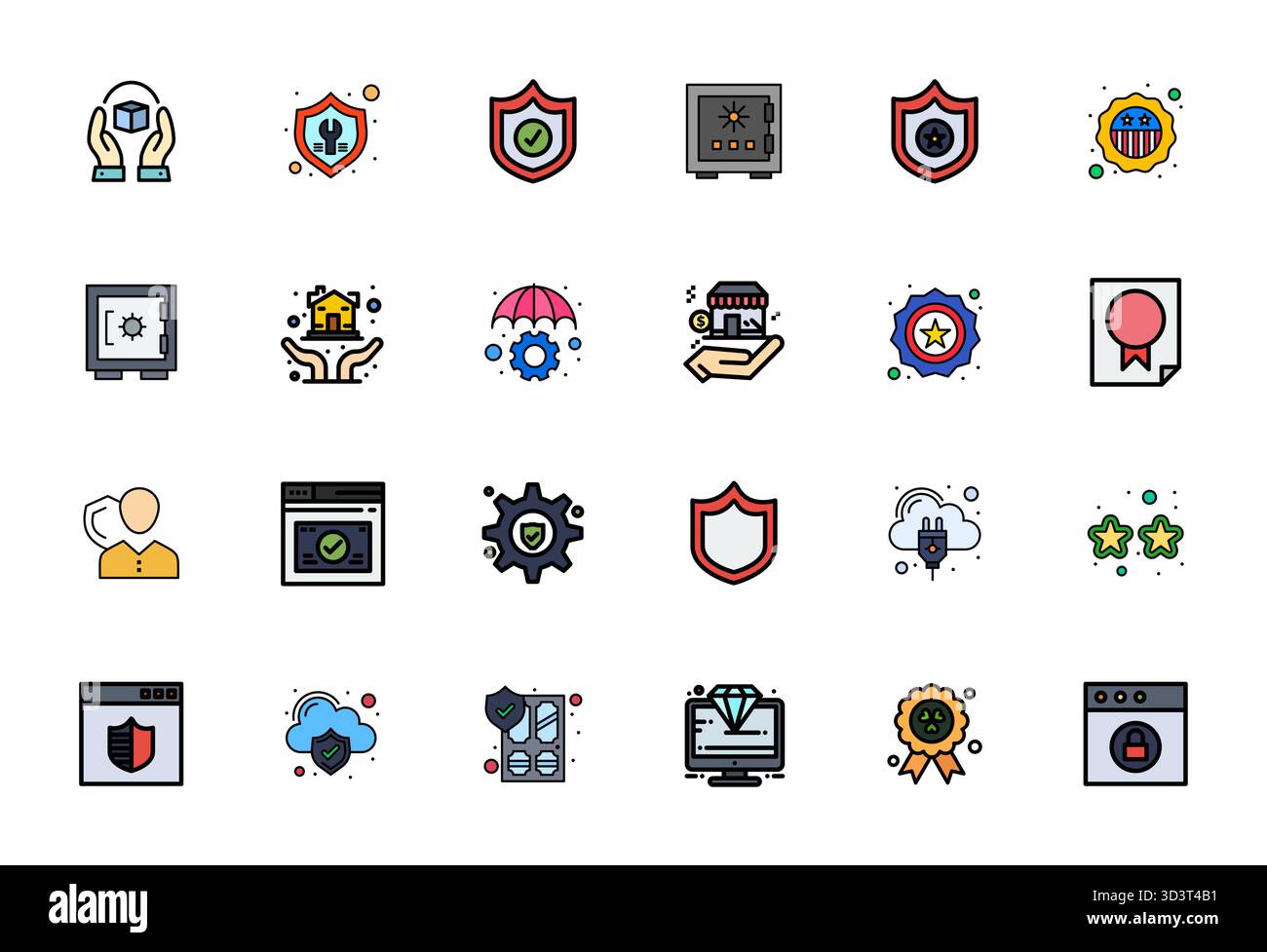 Professionell gestaltete 24 Vektorsymbole in flacher Linie, die das Wesen der Zuverlässigkeit mit einer optimierten Präzision von 256 x 256 Pixeln für UI-Design erfassen Stock Vektor