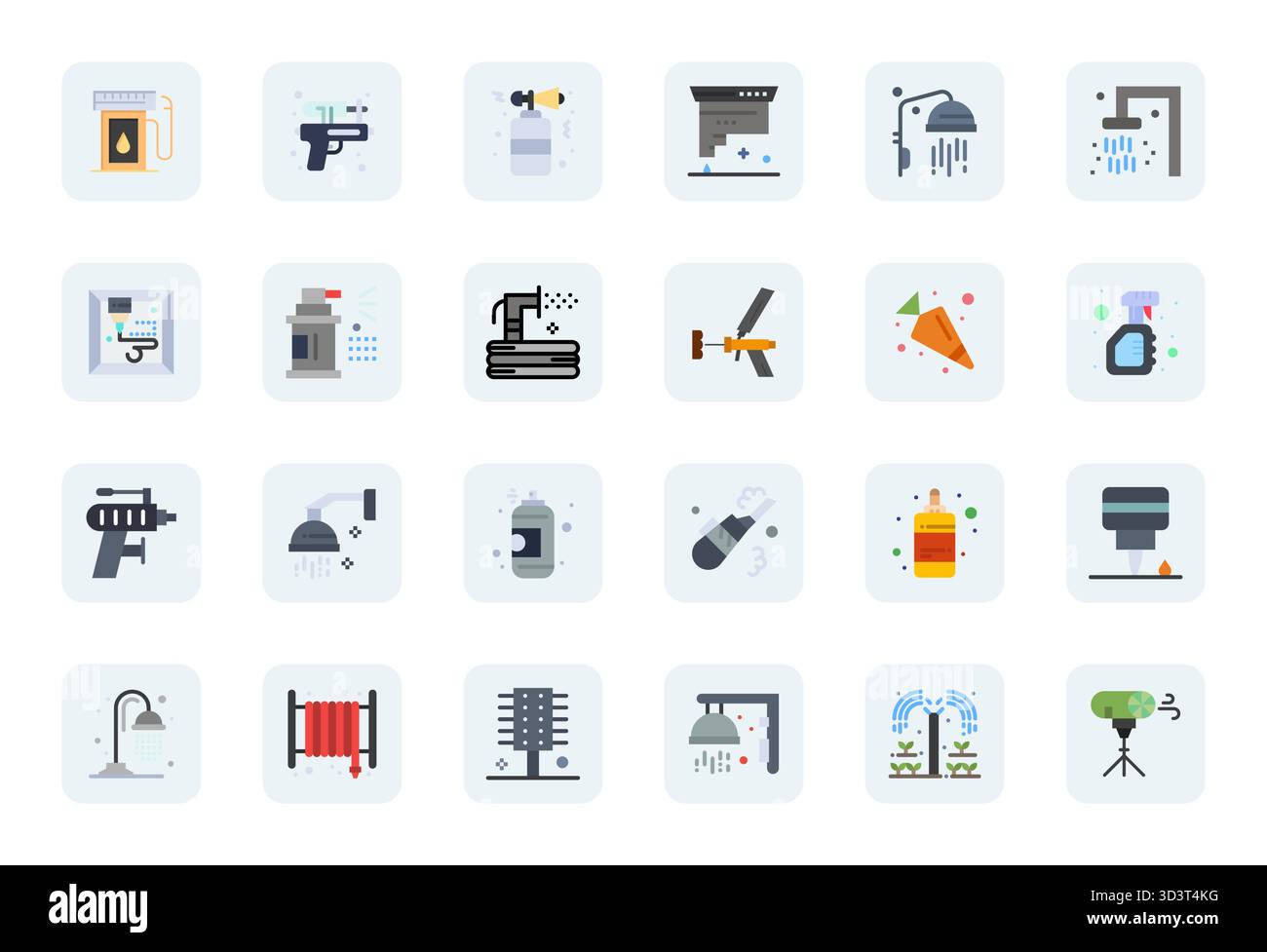 Entdecken Sie 24 Vektorsymbole mit flachem Gitter in hochauflösender Auflösung, inspiriert von Düse. Perfekt für Web- und App-Schnittstellen. Stock Vektor