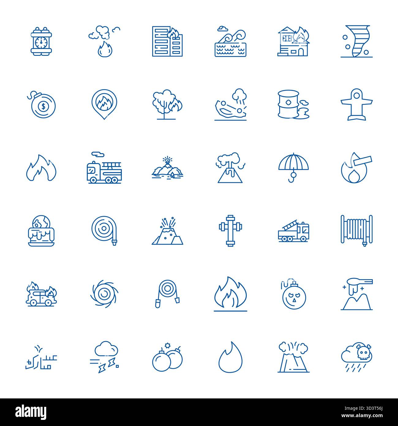 Sammlung von 36 Pixel-ausgerichteten Vektorsymbolen für Disaster im Format 64x64 für Klarheit und Vielseitigkeit. Stock Vektor
