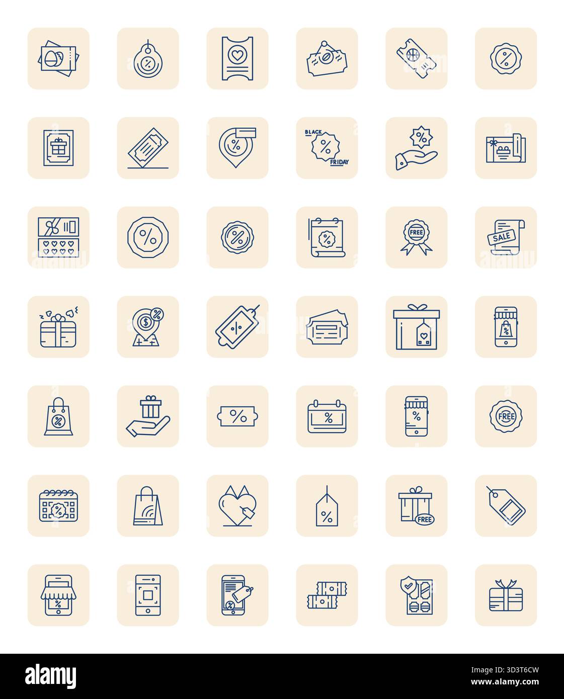 Revolutionärer Satz von 42 Pixel optimierten Vektorsymbolen, inspiriert von Coupon, erstellt im regulären Fett-Outline-Format mit einer Auflösung von 128x128 für modernste Entwicklungen Stock Vektor