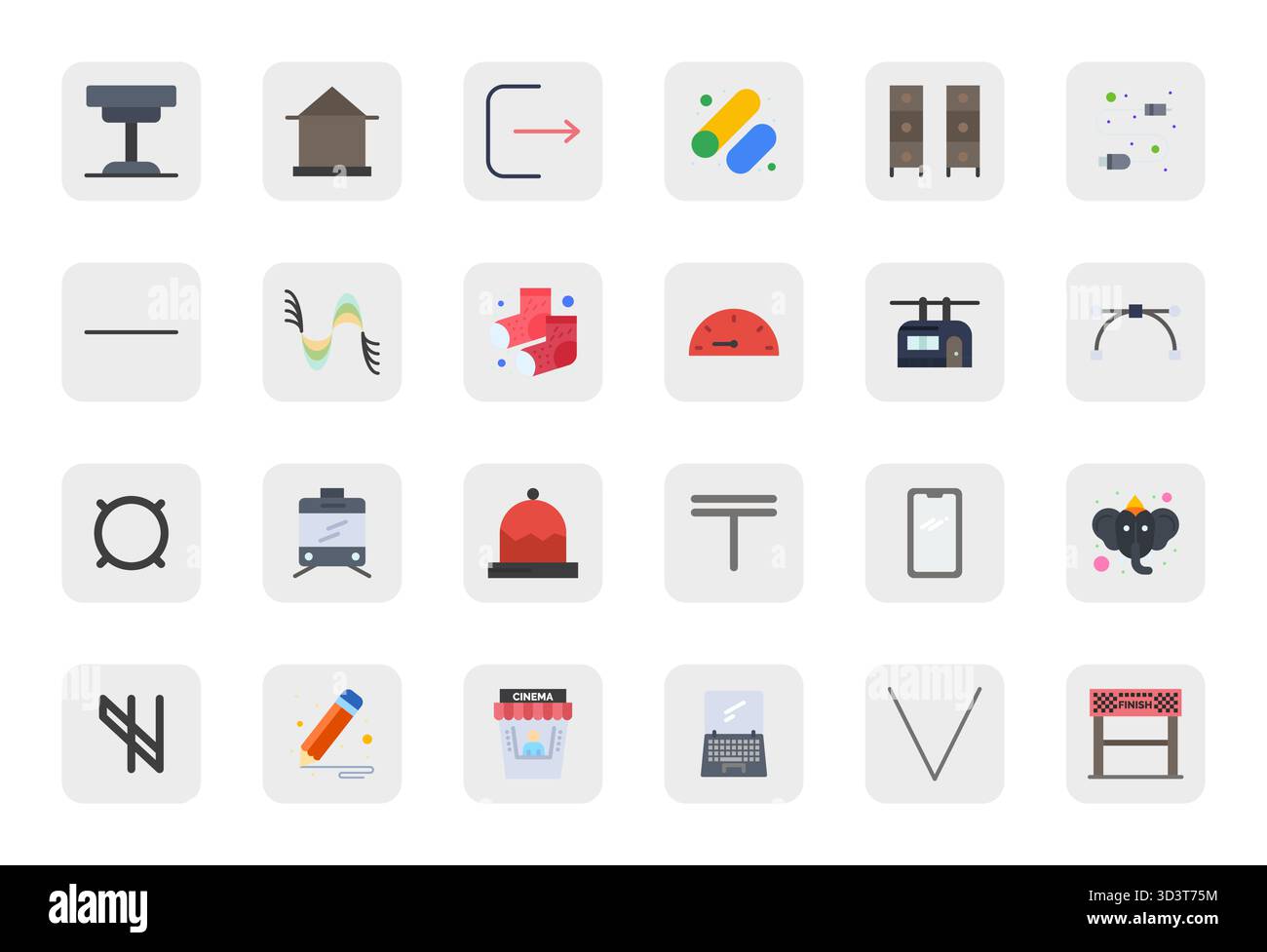 Exklusive Kollektion von 24 flachen Vektorsymbolen für Line, entwickelt mit 256 x 256 Rasterauflösung für erstklassige Markenerlebnisse. Stock Vektor