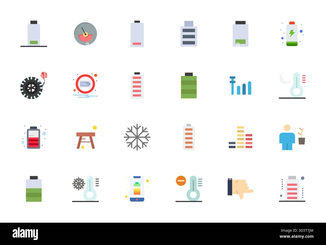 Kuratiertes Paket mit 24 hochauflösenden Vektorsymbolen in flachem Design, zentriert um Low Concepts mit Pixelausrichtung. Stock Vektor