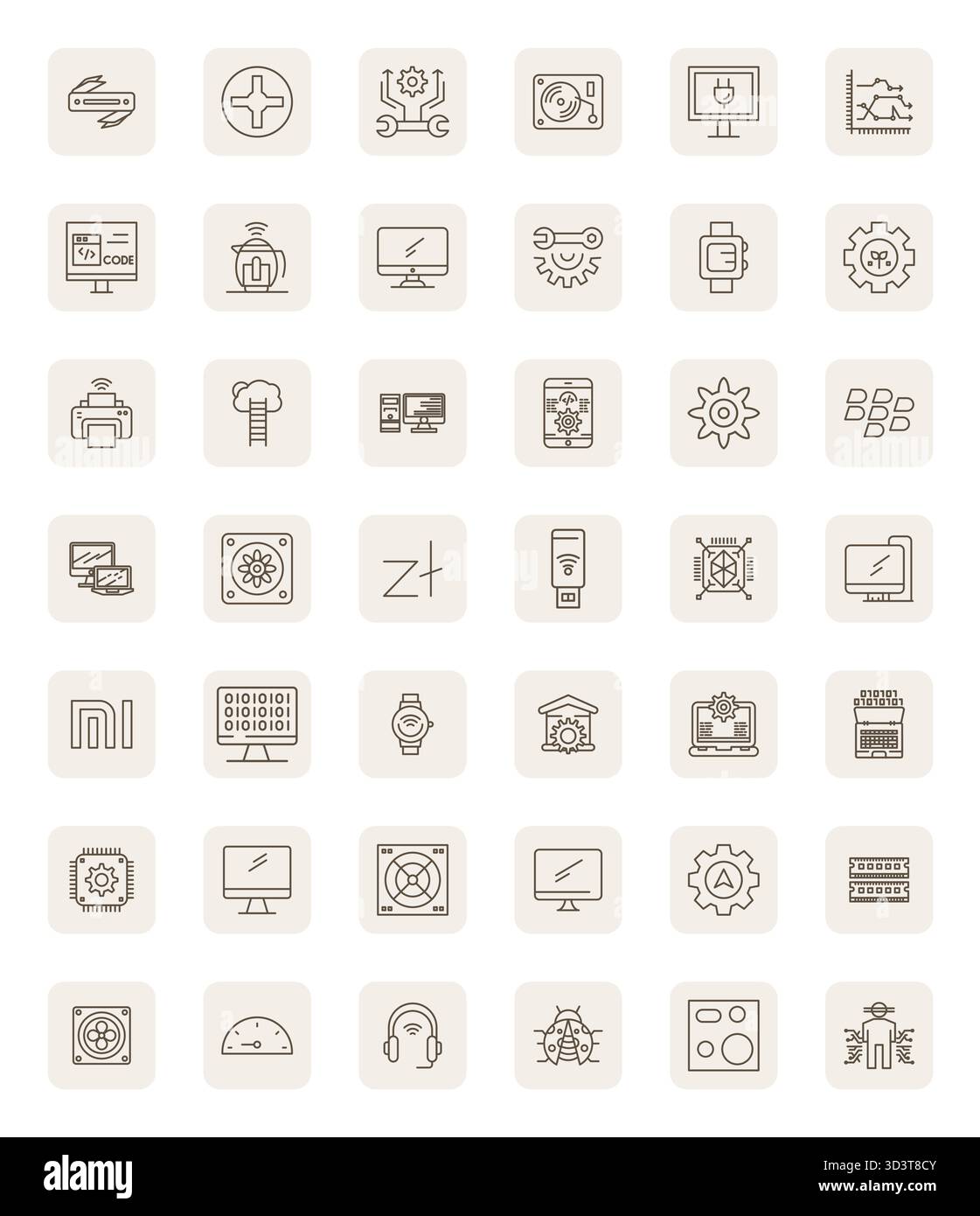 Exklusive Sammlung von 42 Regular Bold Outline Vektorsymbolen für Tech, entwickelt mit einer perfekten Auflösung von 128x128 PIXELN für erstklassige Markenerlebnisse. Stock Vektor