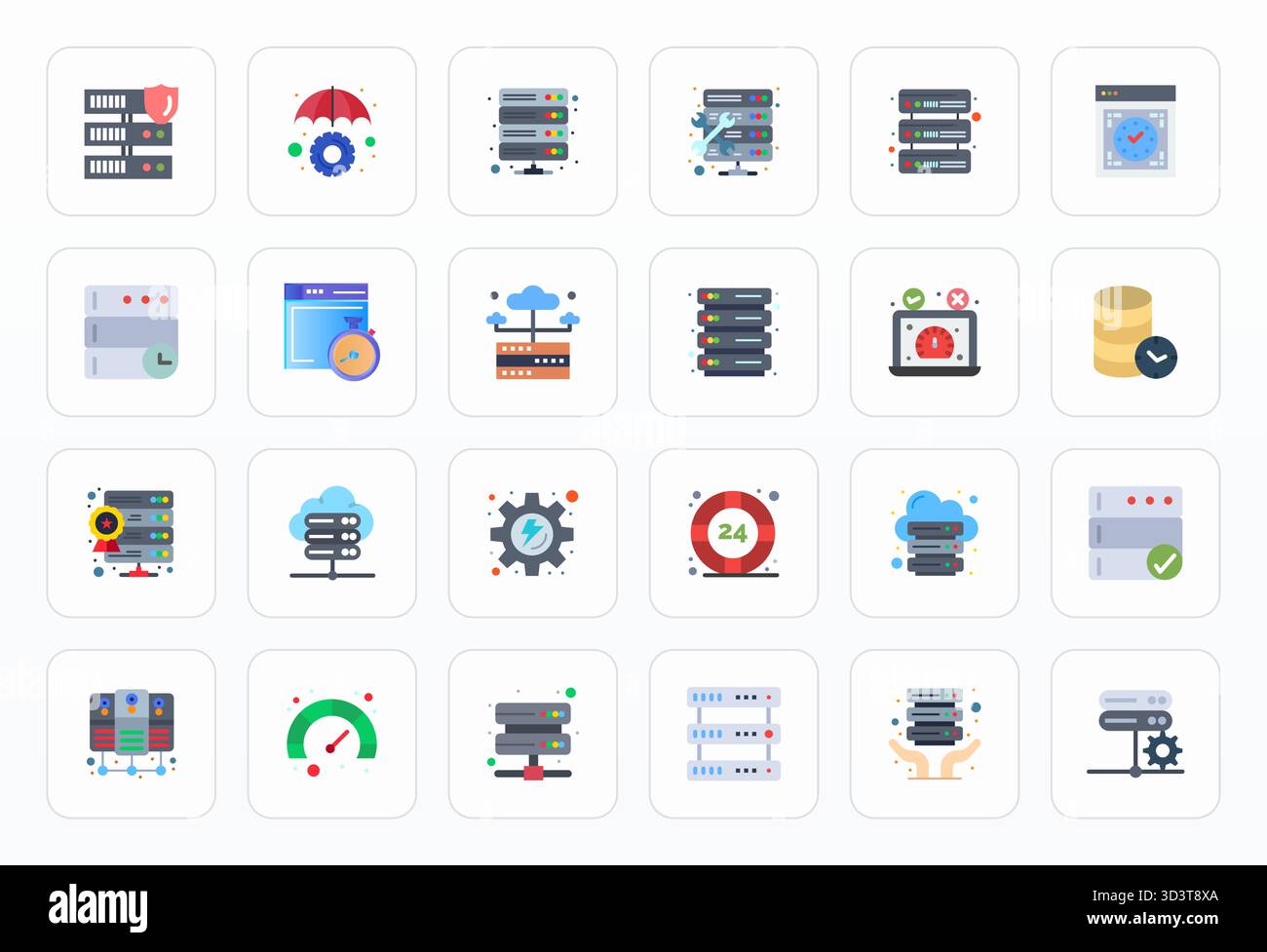 Hochleistungsfähige Sammlung von 24 flachen Vektorsymbolen für Betriebszeit, entwickelt mit hochauflösender Pixelauflösung für optimale Benutzeroberfläche Stock Vektor