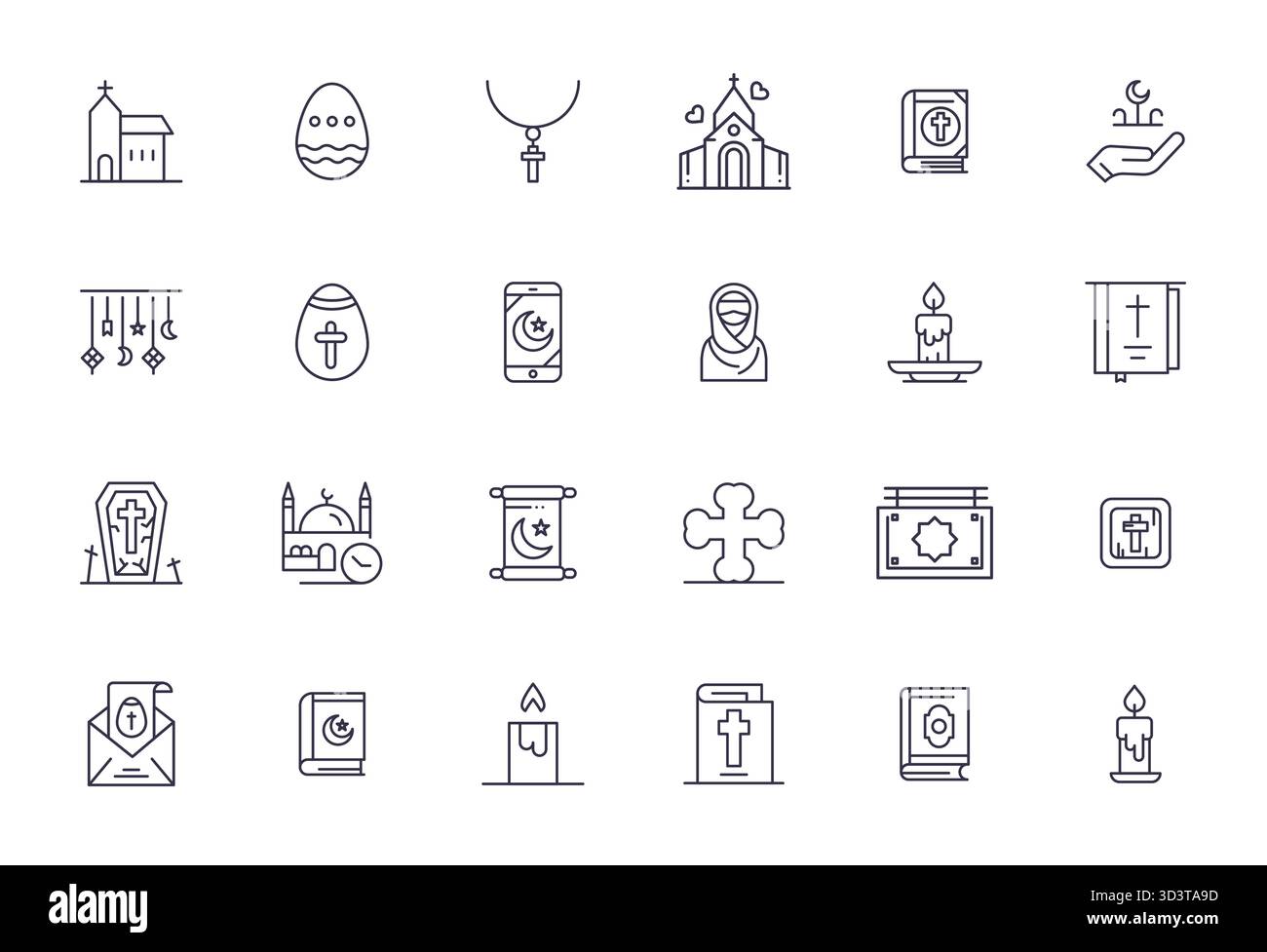 Revolutionärer Satz von 24 Pixel ausgerichteten Vektorsymbolen, inspiriert von religiösen, im Format Bold Line mit Retina Ready Auflösung für modernste Desi Stock Vektor