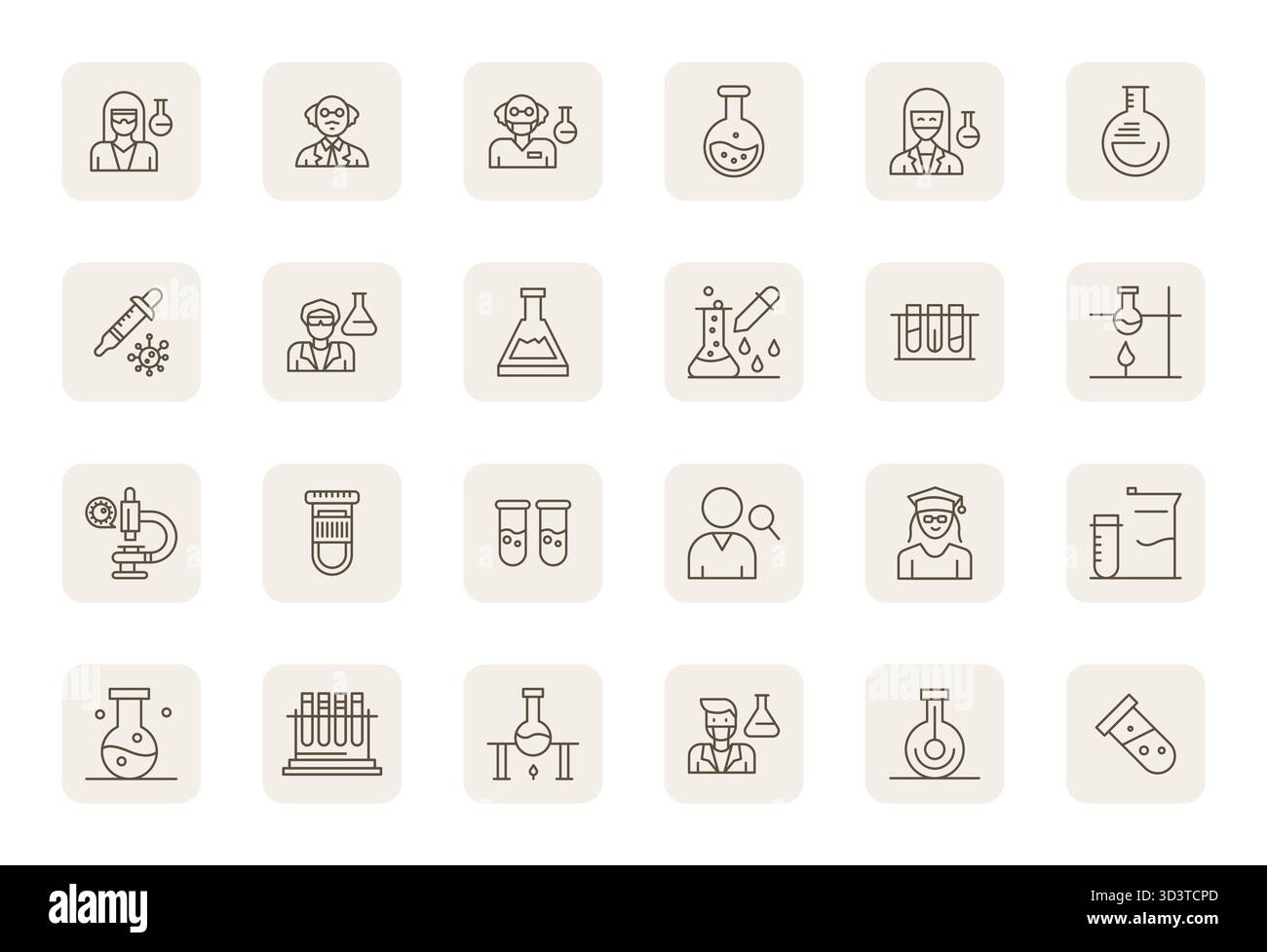 Kuratiertes Paket mit 24 hochauflösenden Vektorsymbolen in regulärer Fettstruktur, die sich auf Konzepte von Forschern mit bearbeitbarer Klarheit konzentrieren. Stock Vektor