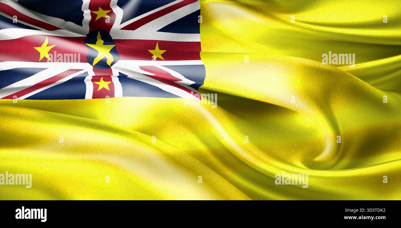Niue-Flagge - realistische wehende Stoffflagge Stockfoto