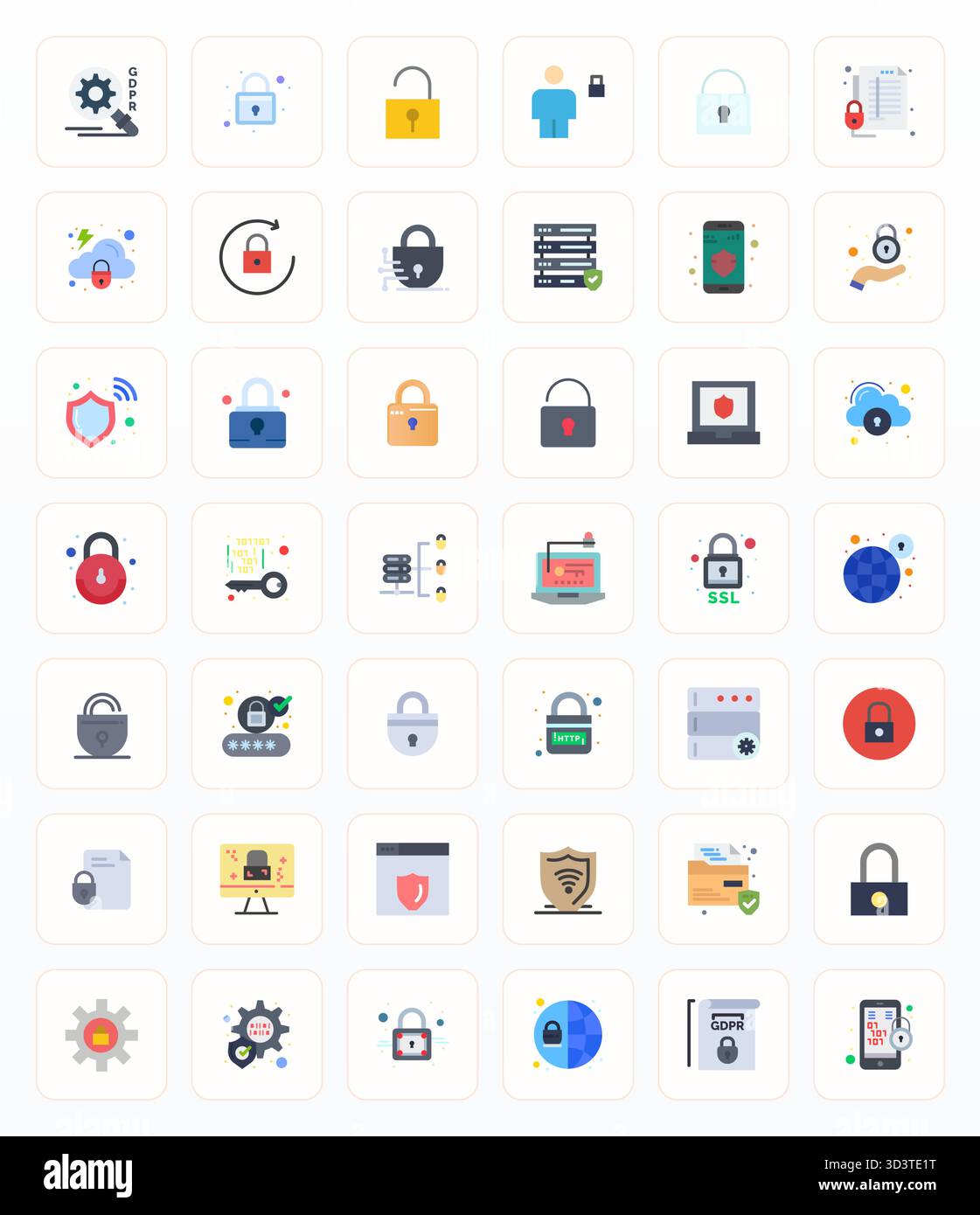 Entdecken Sie 42 für Flat Pixel optimierte Vektorsymbole in 128x128 Auflösung, inspiriert von Verschlüsselung. Perfekt für Web- und App-Schnittstellen. Stock Vektor
