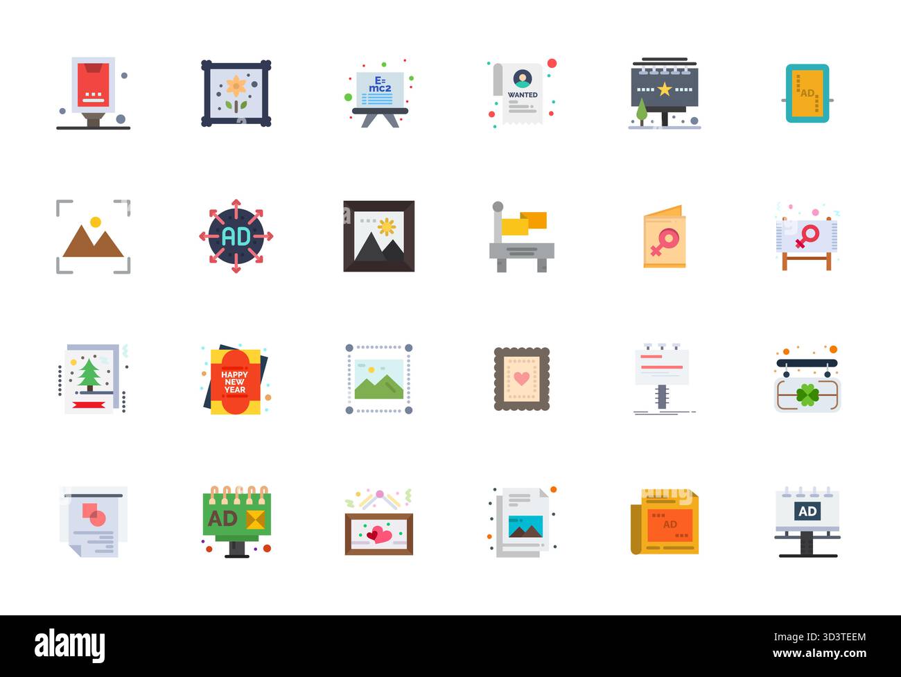 24 flache Vektorsymbole für Poster sorgfältig zusammengestellt, mit hochauflösender Rasterauflösung für konsistente Markendarstellung und Benutzererfahrung Stock Vektor