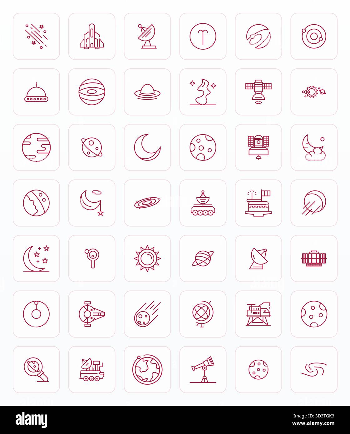 Ausgeklügeltes Paket mit 42 Bold Line Vektorsymbolen für Astronomie, entwickelt mit 128x128 PIXELN perfekter Klarheit für professionelle Anwendungen. Stock Vektor