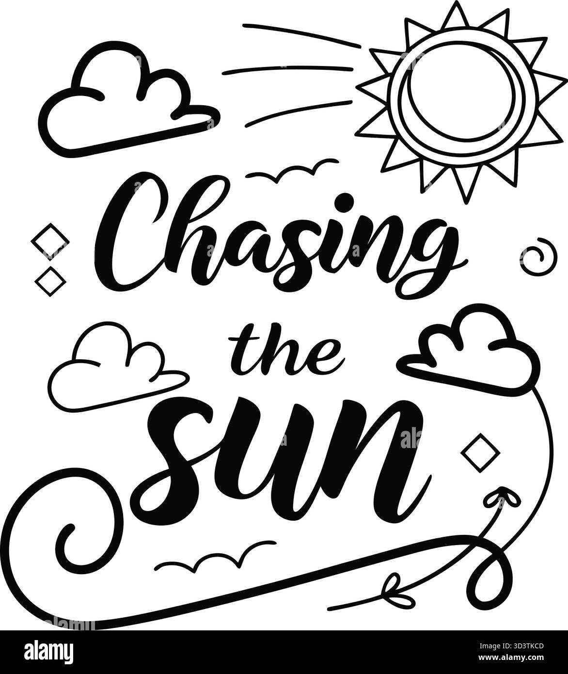 „Chasing the Sun“-T-Shirt-Design für Reise-, Abenteuer- und Sommermode Stock Vektor