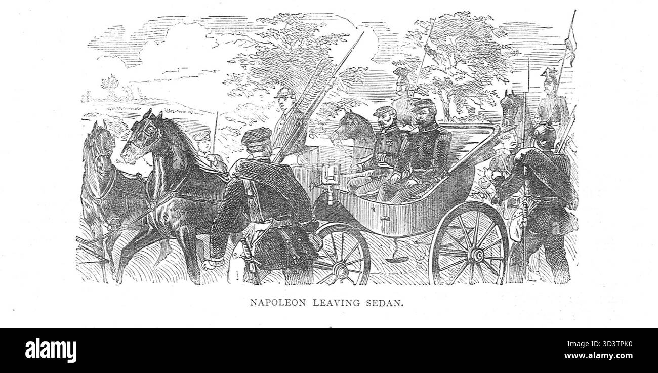 Kaiser Napoleon III. Verlässt Sedan. Begleitet von preußischen Soldaten nach der Gefangennahme in der Schlacht von Sedan während des Deutsch-Französischen Krieges Stockfoto