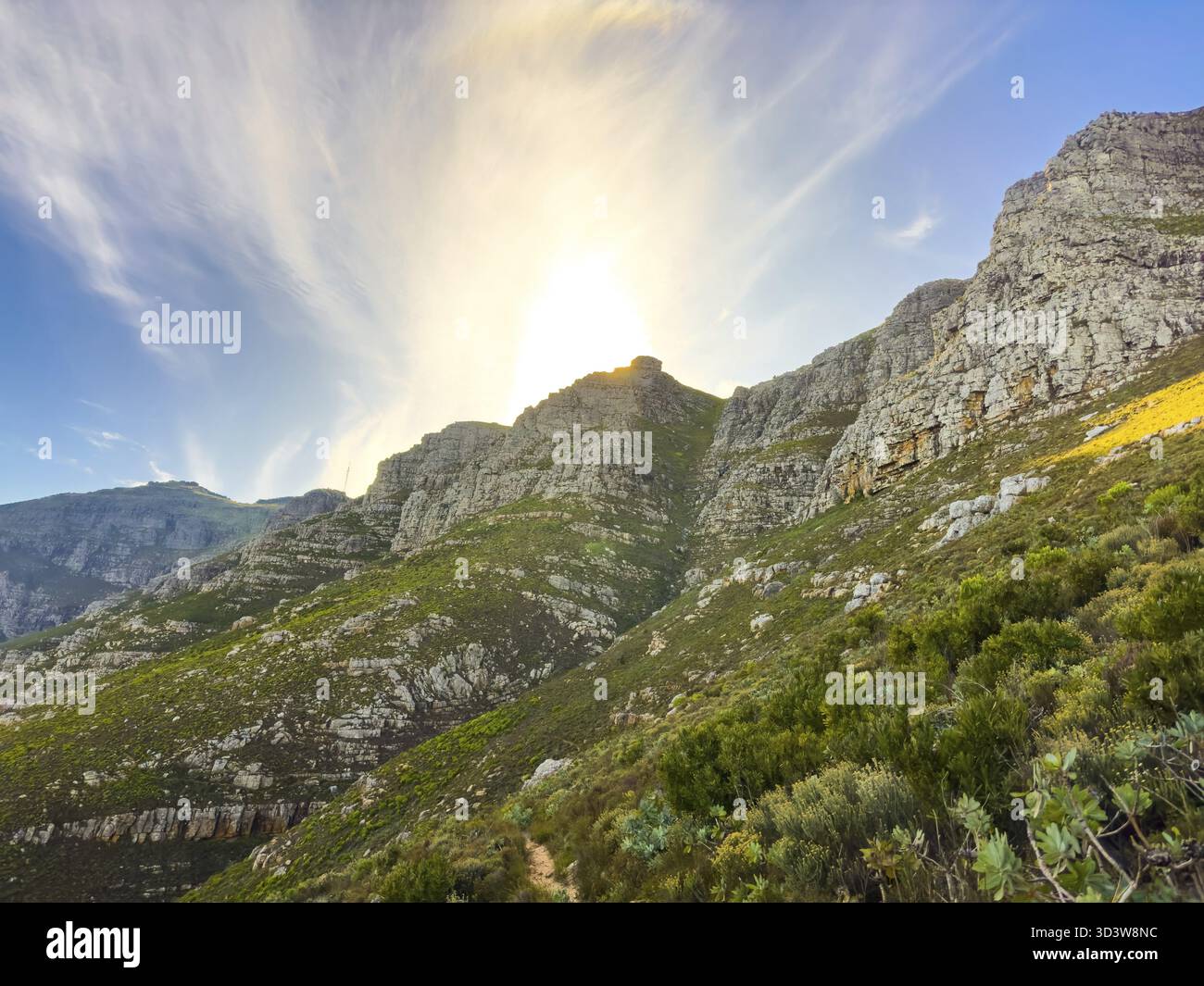 Zerklüftete Berglandschaft mit Fynbos-Flora in Kapstadt, Südafrika Stockfoto