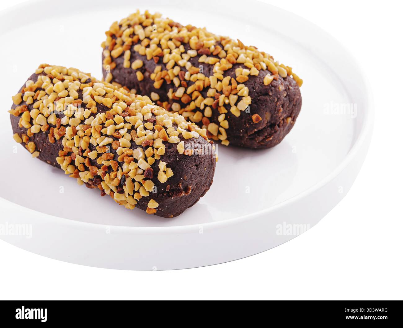 Essen, Schokoladenkuchen Kartoffeln, süßes Schokoladendessert mit Nüssen Stockfoto