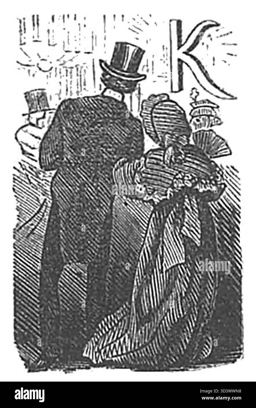 Eine Grafik aus dem 1870 erschienenen Buch „Tajemnice Krakowa“ von PL Baucki, die die ikonischen Strukturen und kulturellen Wahrzeichen von Kraków zeigt. Stockfoto