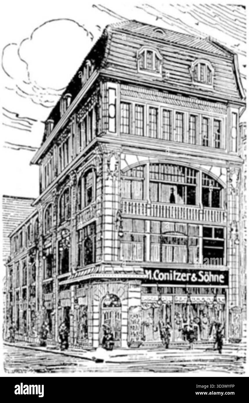 Dieses Foto zeigt das Kaufhaus M. Conitzer & Söhne in Allenstein, Masurien, Ostpreußen Anfang der 1900er Jahre und unterstreicht die Bedeutung dieses Geschäfts für die lokale Wirtschaft. Stockfoto