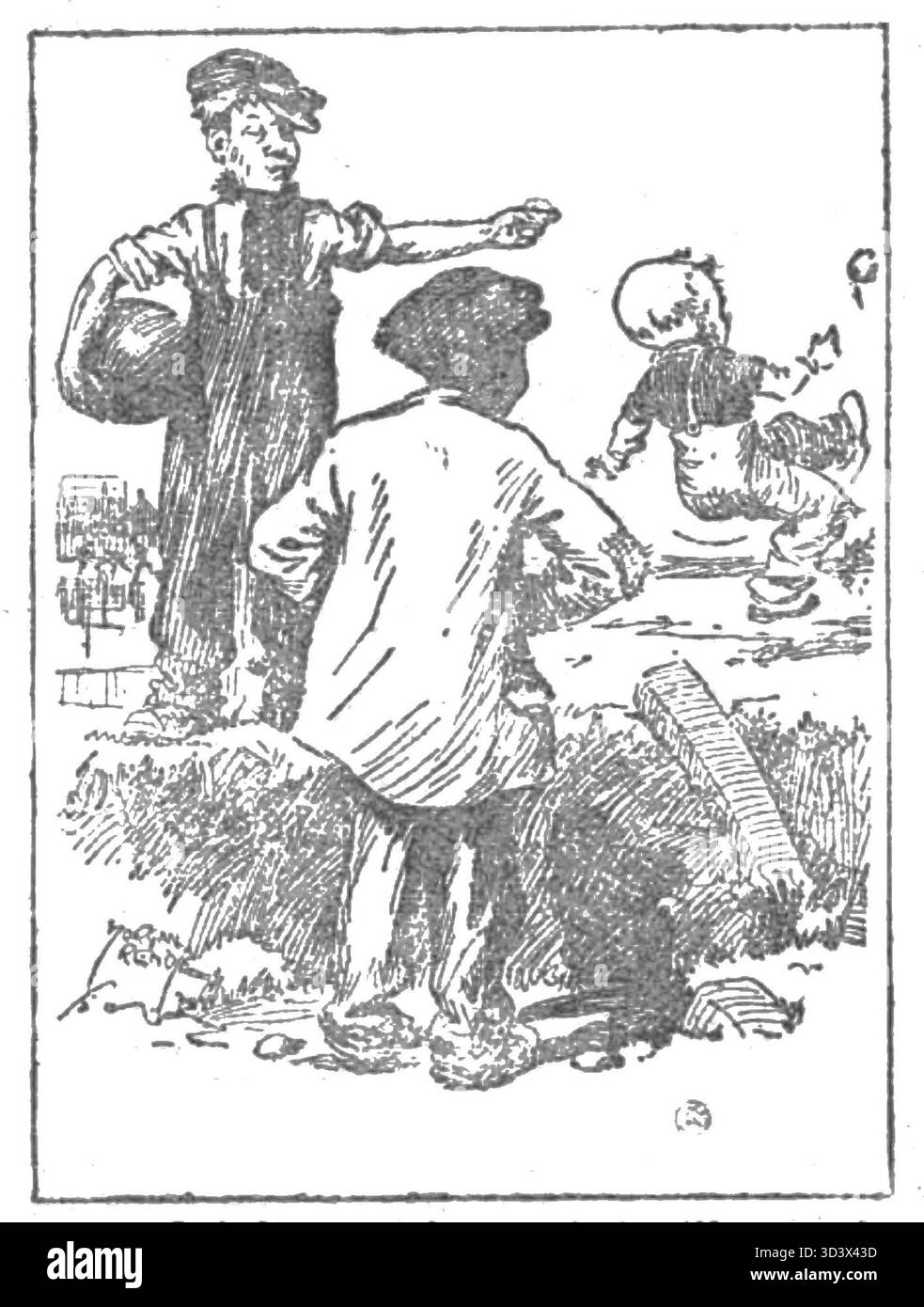 Eine Illustration von Seite 20g des polnischen Buches von 1924 *Tajemnicza misja Pana Dumphry*, die einen dramatischen Moment in der Geschichte mit lebendigen künstlerischen Details zeigt. Stockfoto