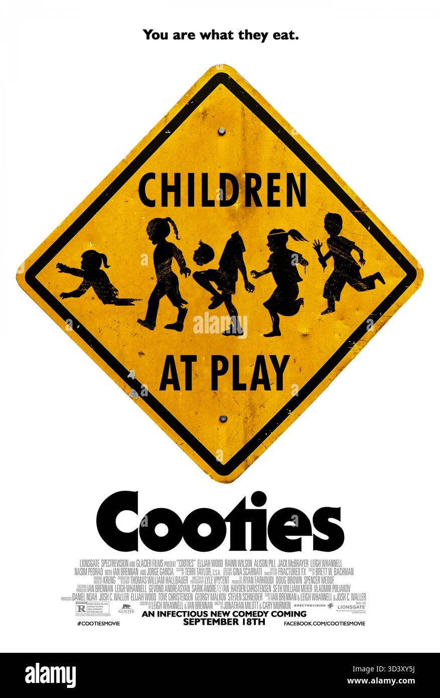 Cooties (2014) von Jonathan Milott und Cary Murnion mit Elijah Wood, Alison Pill und Rainn Wilson. Grundschullehrer müssen kämpfen, um zu überleben, wenn ein Virus die Kinder in wilde Monster verwandelt. US-Poster NUR FÜR REDAKTIONELLE ZWECKE. Quelle: BFA/Lionsgate Stockfoto