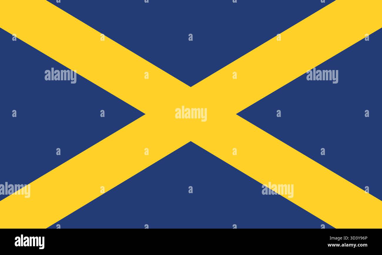 Flagge von Mercia (2014) – Blaues Feld mit goldenem Saltyre-Kreuz, angelsächsisches Kulturerbe Symbol des historischen Königreichs Englands Stock Vektor
