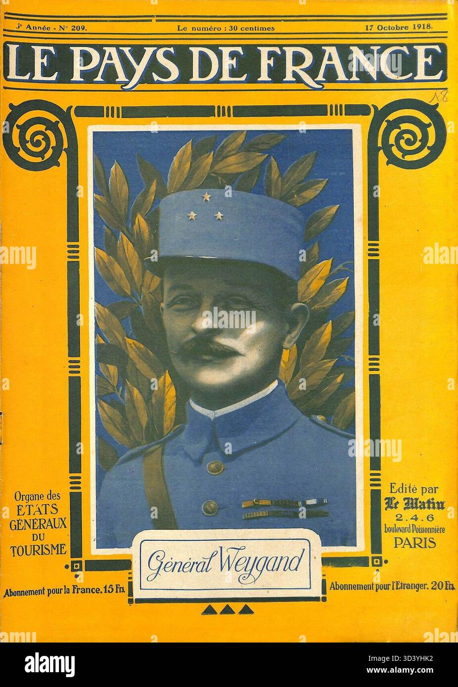 Maxime Weygand erschien in der französischen Zeitschrift Le Pays de France am 17. Oktober 1918, einer bedeutenden Zeit im Ersten Weltkrieg Stockfoto