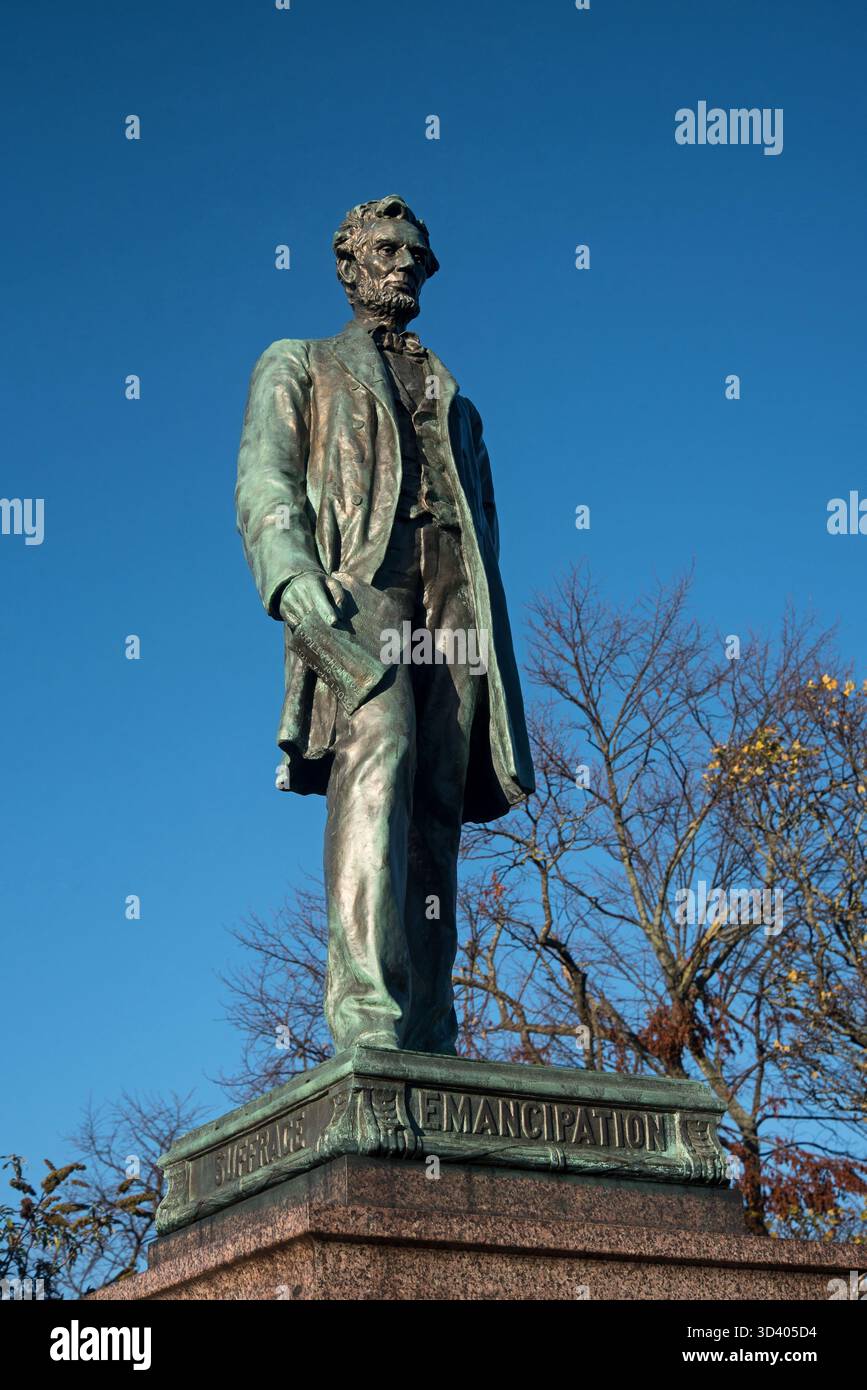 Statue von Abraham Lincoln von George Bissell auf das Denkmal für schottische amerikanische Soldaten, die im amerikanischen Bürgerkrieg gekämpft. Stockfoto
