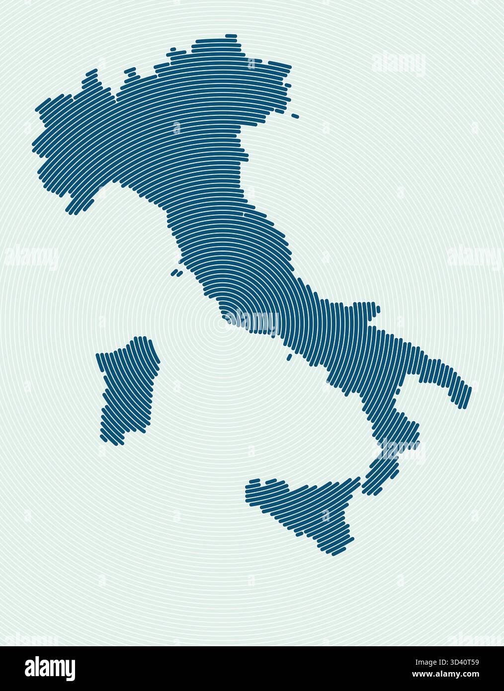 Ringe in Form von Italien. Länderkarte aus gestapelten Kreisen. Design der Begrenzungsform in Italien. Künstlerische Vektorillustration. Stock Vektor