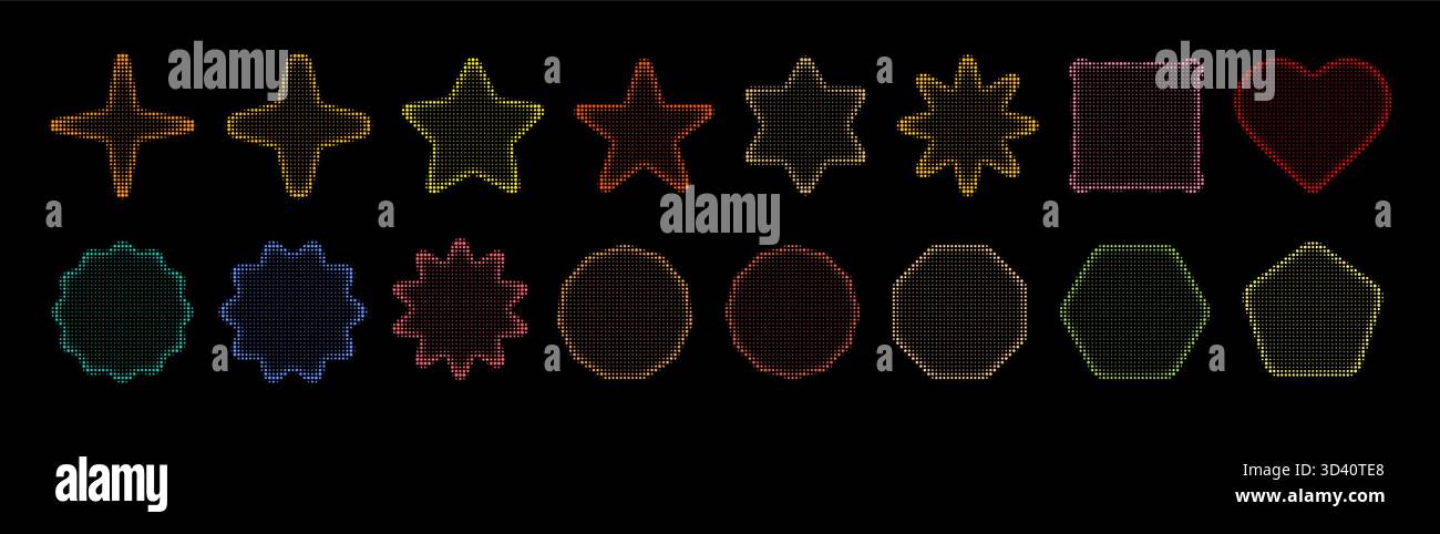 Set aus abstraktem Rasterelement. Geometrische Formen. Memphis Design, Aufkleber Pack, y2k, Ästhetik, Brutalismus, Retro-Elemente, Vintage. Vektor Stock Vektor