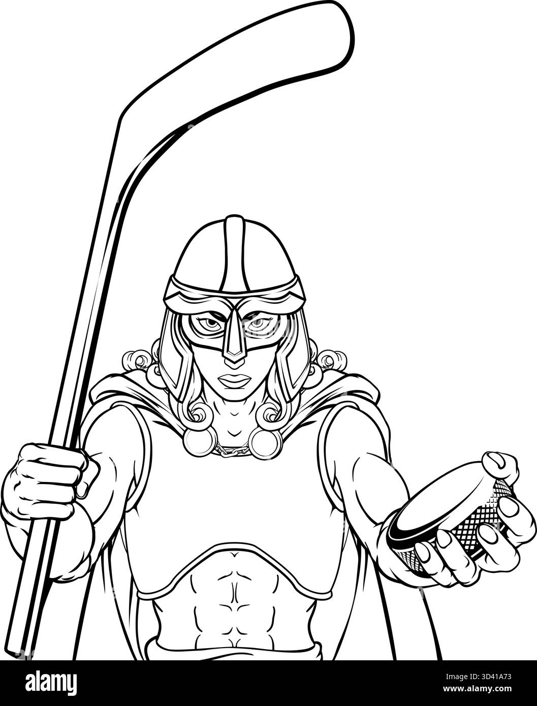 Viking Warrior Frau Eishockey Sport Team Maskottchen Stock Vektor