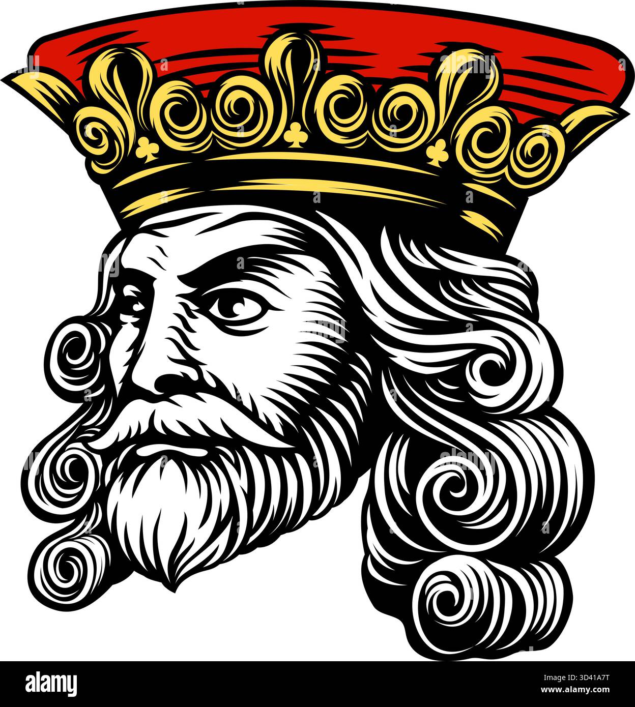 Mittelalterlicher King Crown Head Face Vintage Holzschnitt Stock Vektor